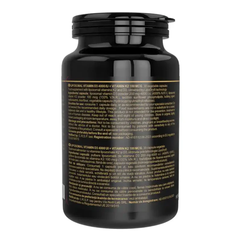 Vitamina D3 si K2 Lipozomala flacon cu 30 de capsule vegetale 2